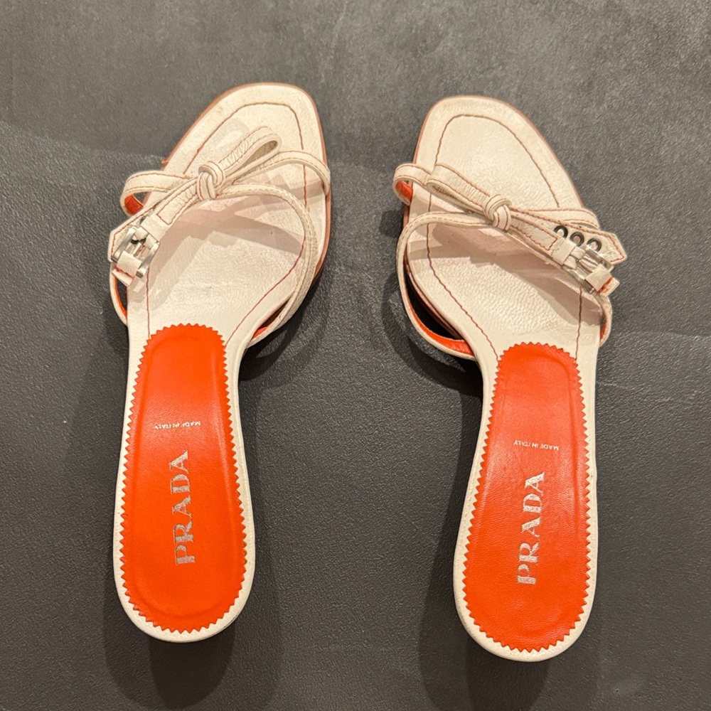 Vintage Prada Women's Cream and Orange Mules